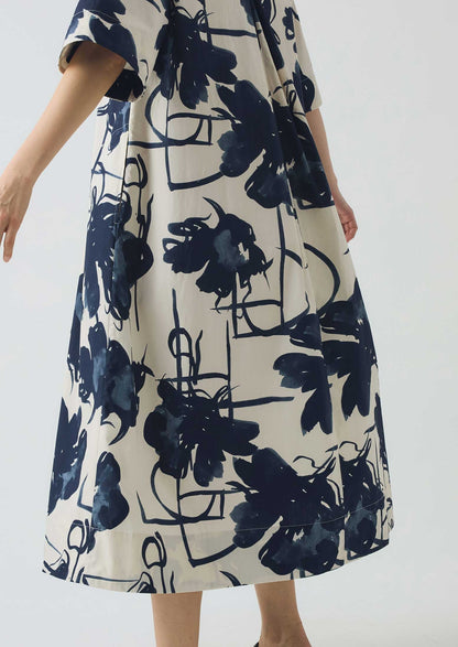 Abito in popeline di cotone con stampa Pen And Ink | Blu inchiostro