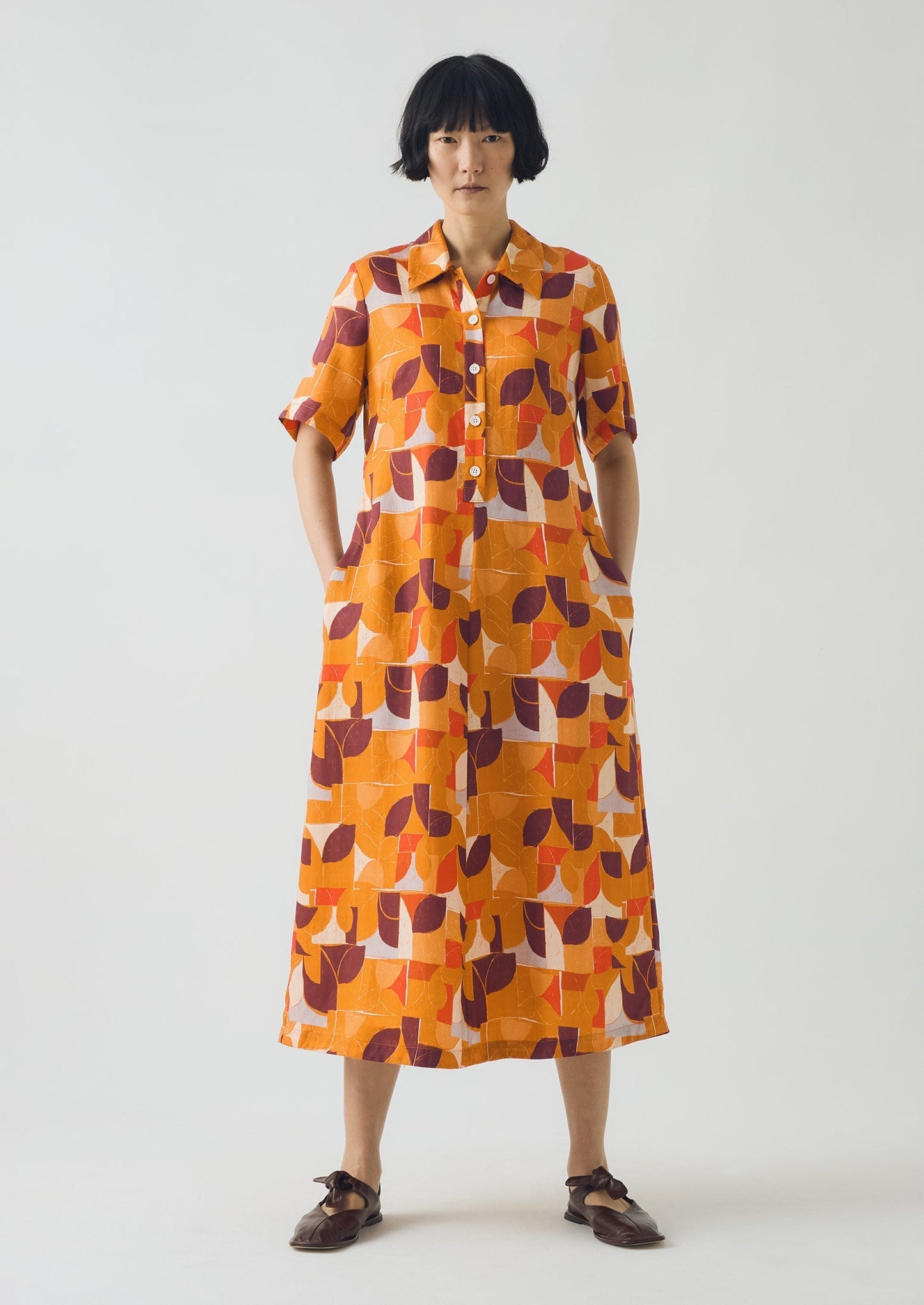 Abito camicia fluido con stampa Paintbox | Zenzero