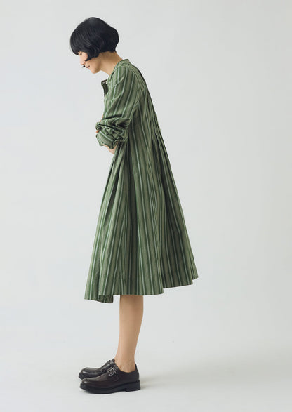 Abito a righe con pieghe Sleepy | Verde foresta