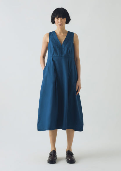 Abito in cotone con vita plissettata | Blu iris