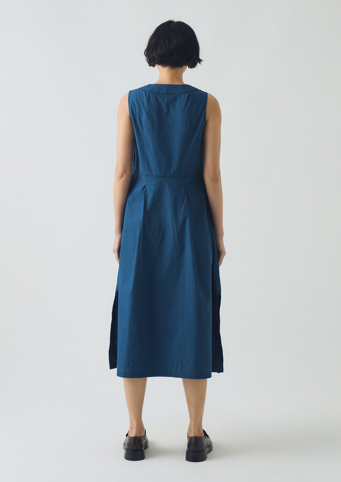 Abito in cotone con vita plissettata | Blu iris