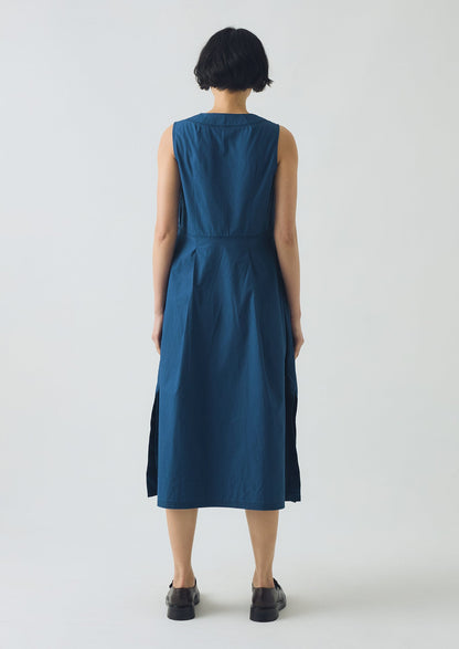 Abito in cotone con vita plissettata | Blu iris