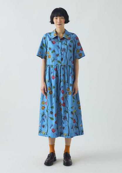 Abito camicia in cotone con stampa floreale Archivist | Blu caldo