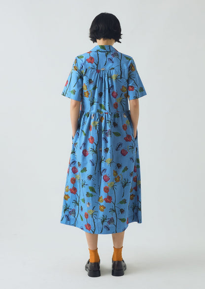 Abito camicia in cotone con stampa floreale Archivist | Blu caldo