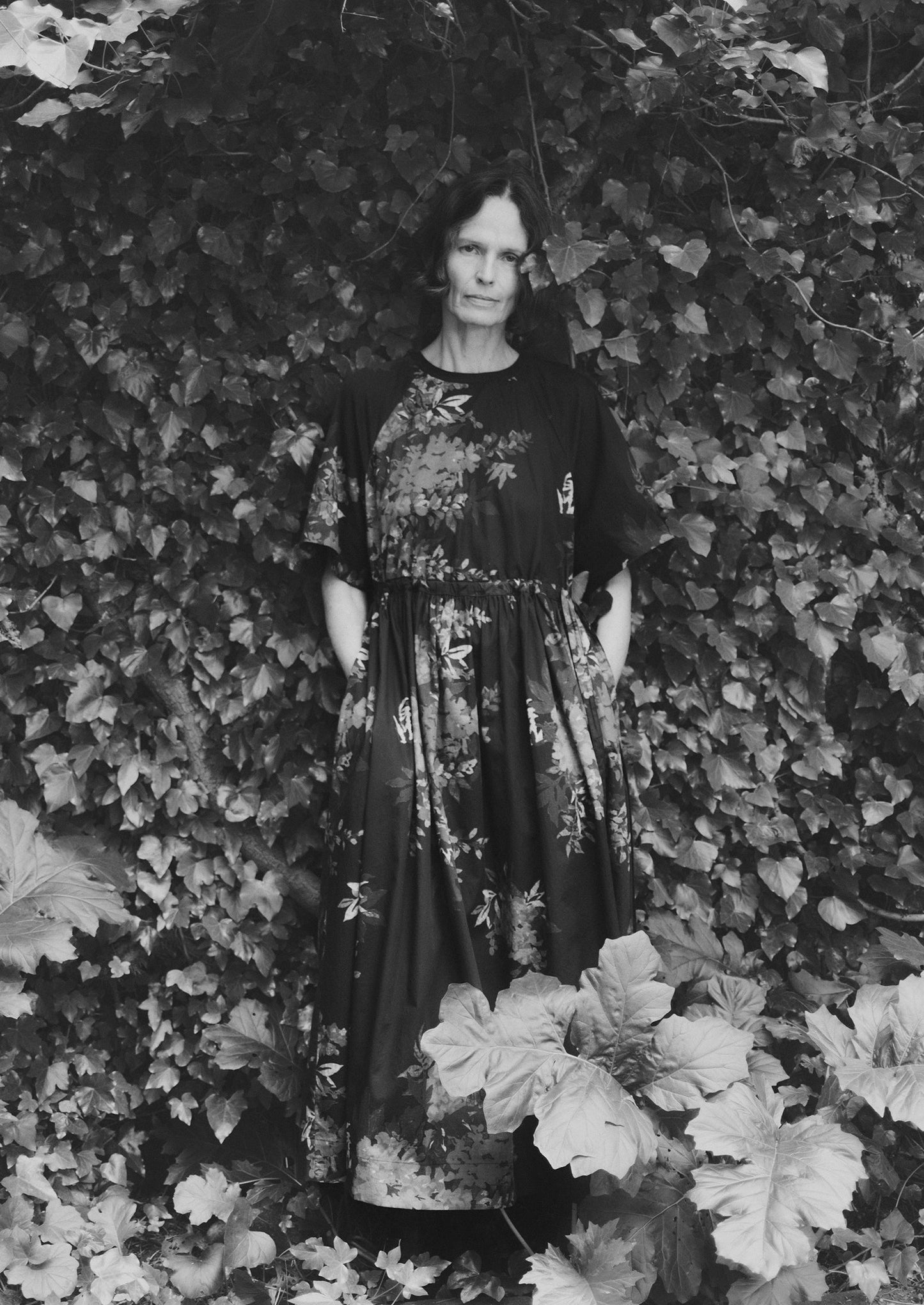 Abito in cotone con stampa botanica Shadow | Blu ombra