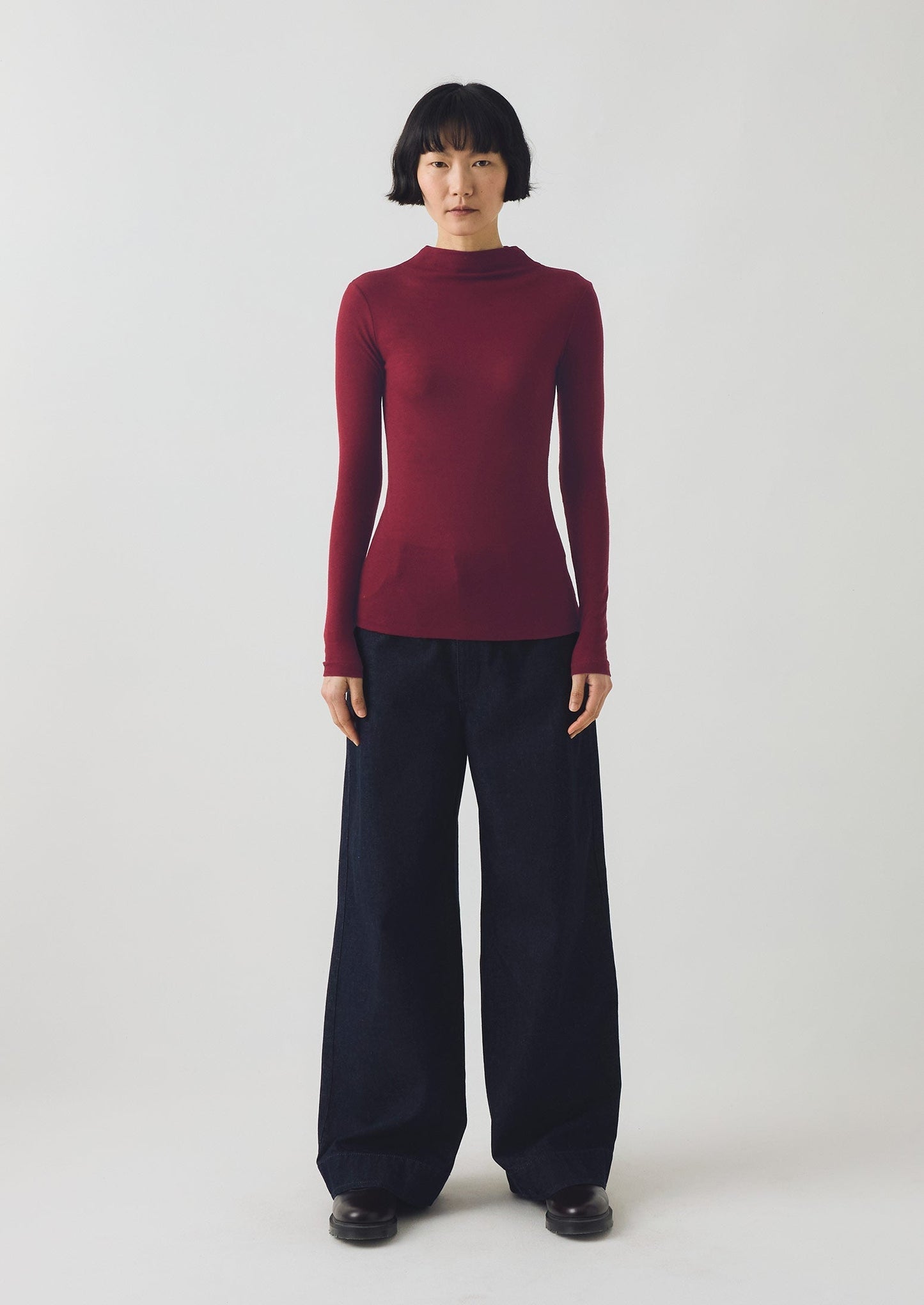 Maglietta a collo alto in lana e lyocell Aster | Bordeaux