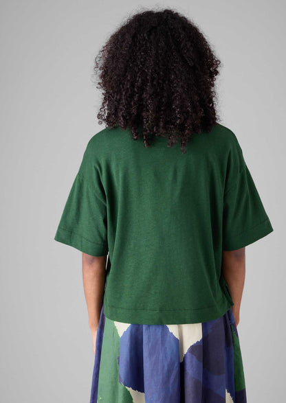 Maglietta squadrata in cotone e canapa | Verde washi