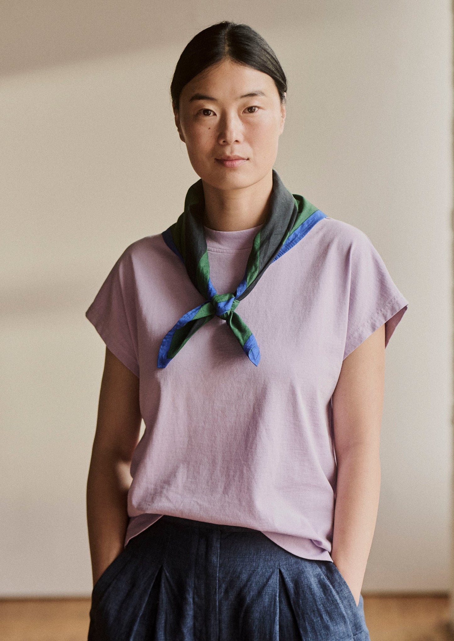 Maglietta senza maniche con scollo a coste | Lilla legno