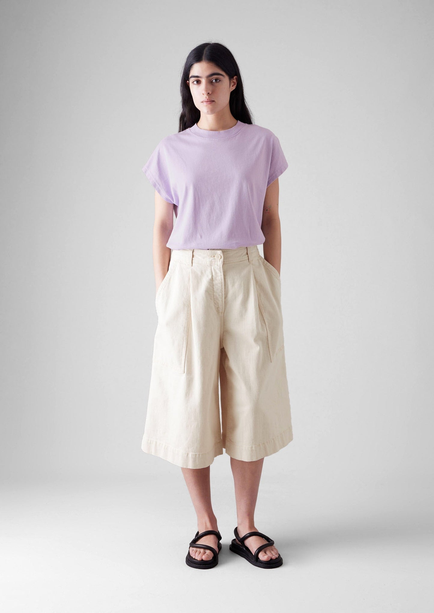 Maglietta senza maniche con scollo a coste | Lilla legno