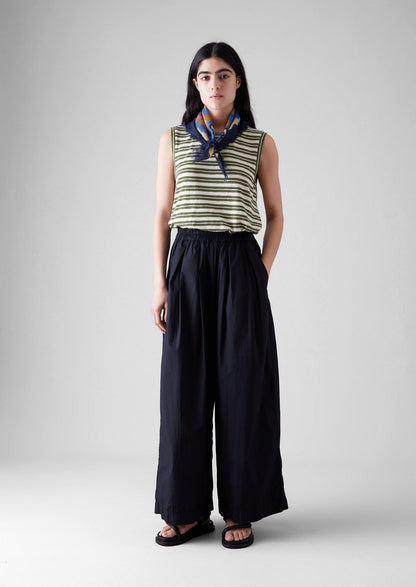 Maglietta senza maniche a righe | Verde oliva scuro/Ecru