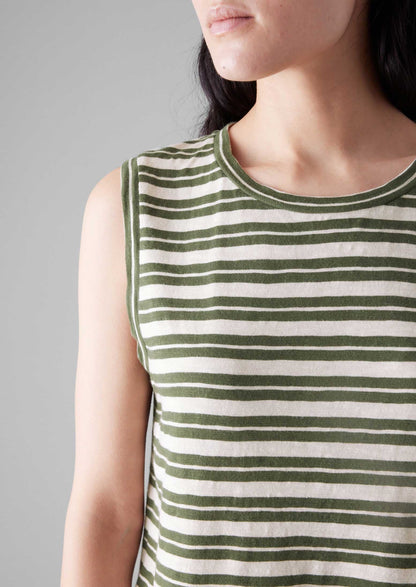 Maglietta senza maniche a righe | Verde oliva scuro/Ecru