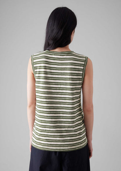 Maglietta senza maniche a righe | Verde oliva scuro/Ecru