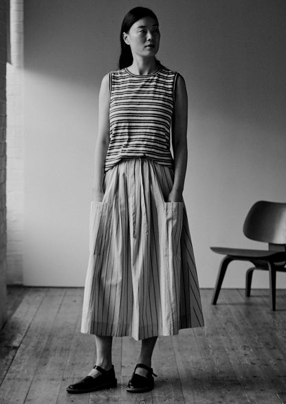 Maglietta senza maniche a righe | Verde oliva scuro/Ecru