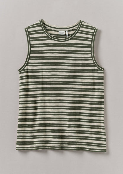 Maglietta senza maniche a righe | Verde oliva scuro/Ecru