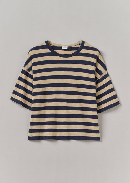 Maglietta squadrata in cotone a righe vivaci | Blu/Sabbia