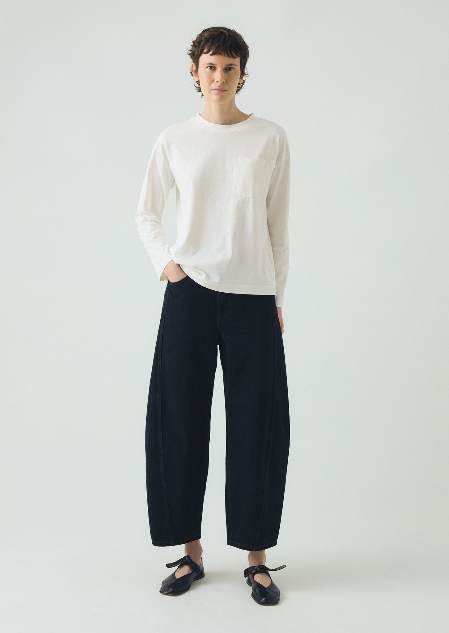 T-shirt in cotone con tasca applicata | Bianco carta