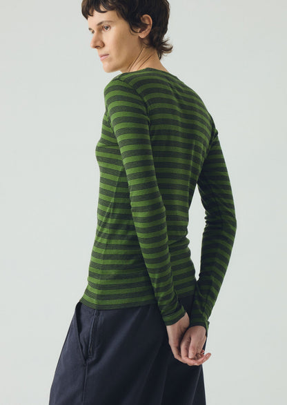 Maglietta a righe in lana e lyocell Agnes | Verde peridoto/nero