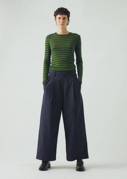 Maglietta a righe in lana e lyocell Agnes | Verde peridoto/nero