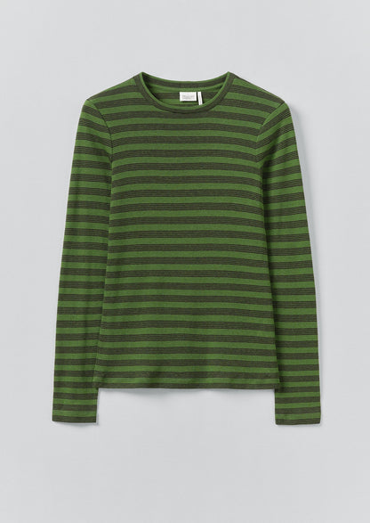 Maglietta a righe in lana e lyocell Agnes | Verde peridoto/nero