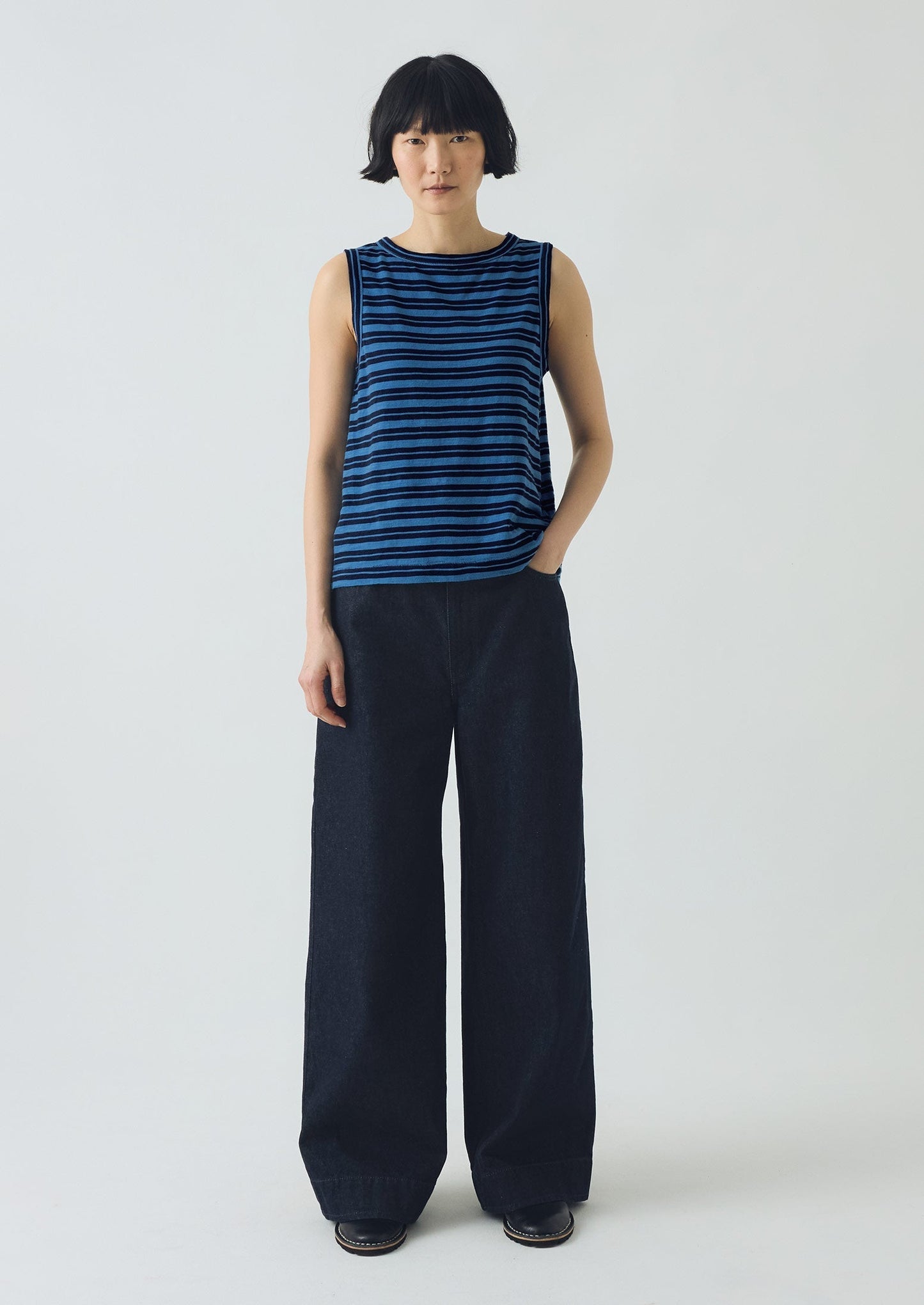 Canotta in cotone a righe | Blu navy/blu celeste