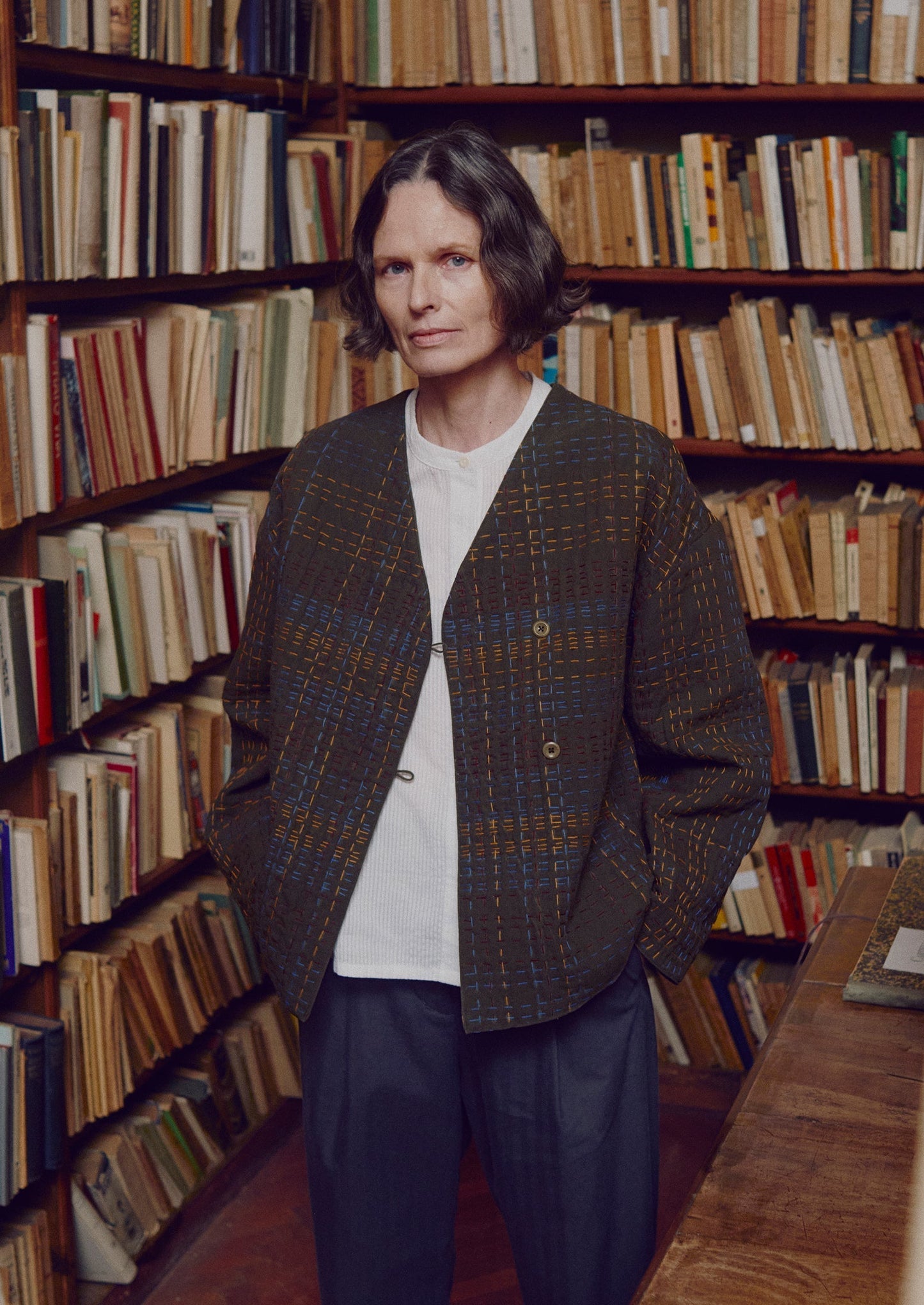 Giacca in tweed di cotone Kantha | Multicolore