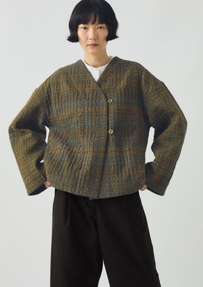 Giacca in tweed di cotone Kantha | Multicolore