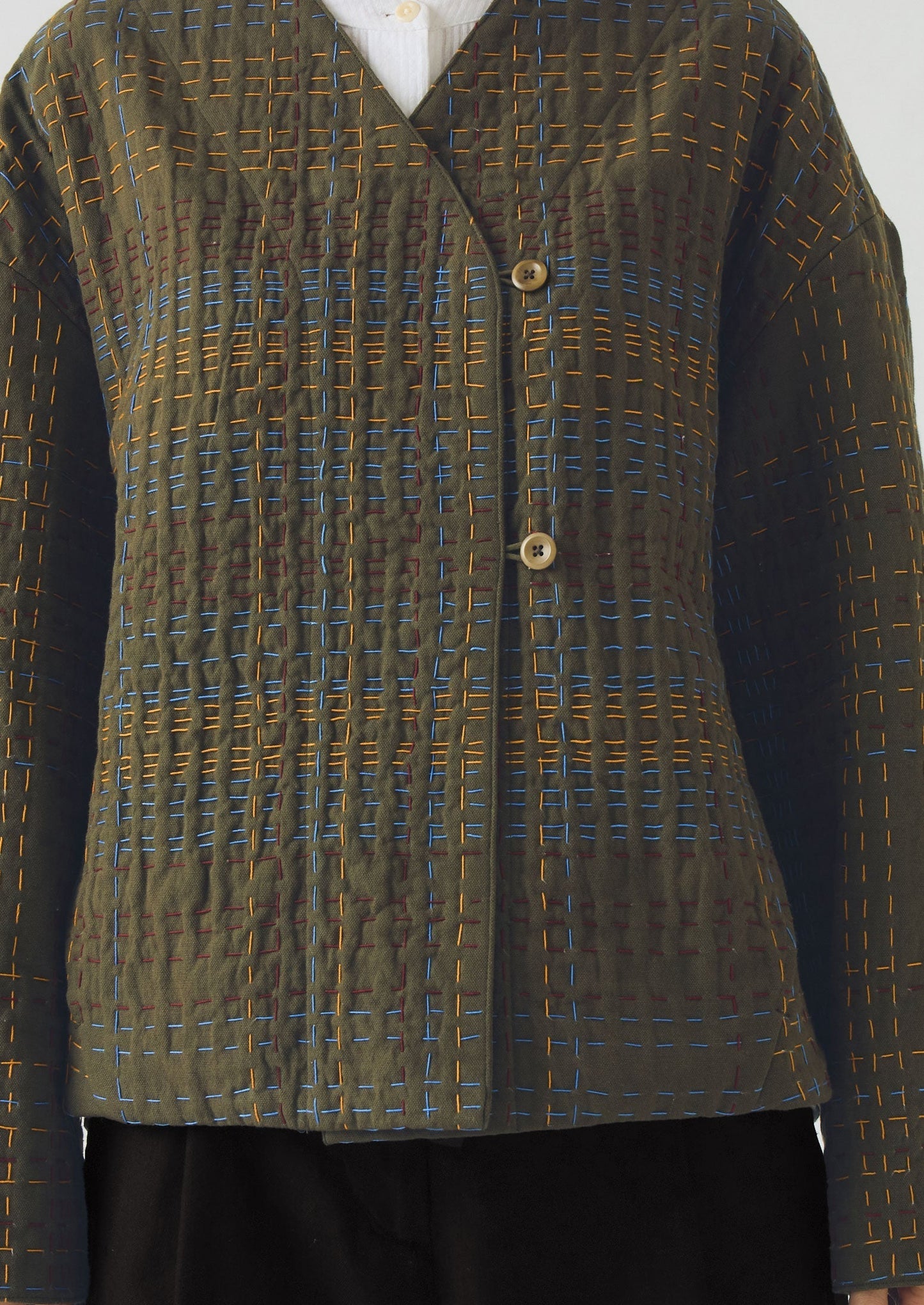 Giacca in tweed di cotone Kantha | Multicolore