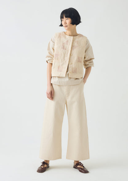 Gilet in cotone con punto patchwork Kantha | Ecru