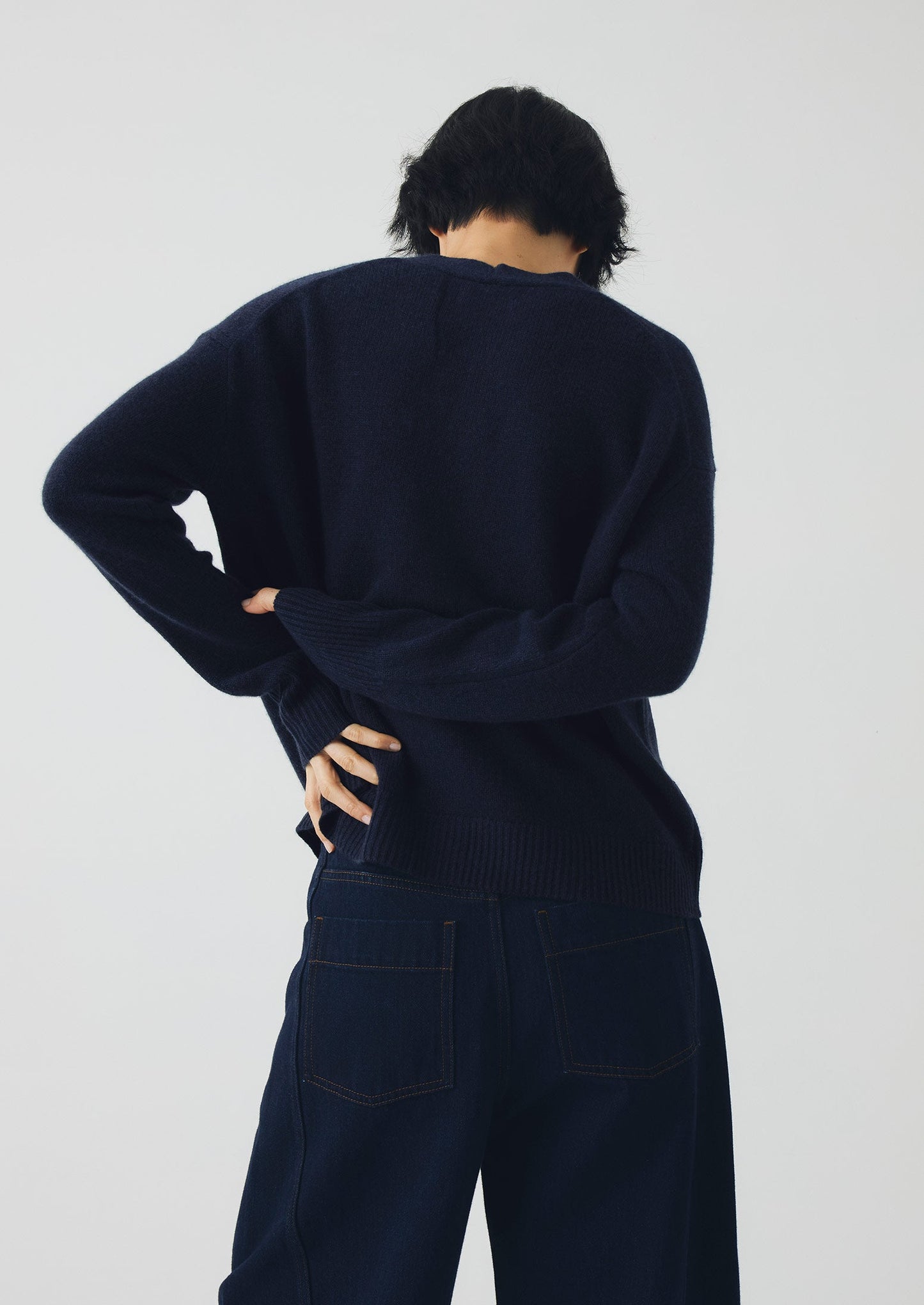 Cardigan squadrato in lana e cashmere Ffion | Blu navy scuro