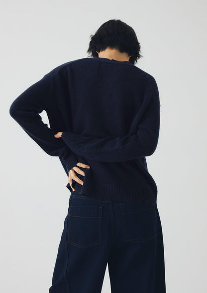 Cardigan squadrato in lana e cashmere Ffion | Blu navy scuro
