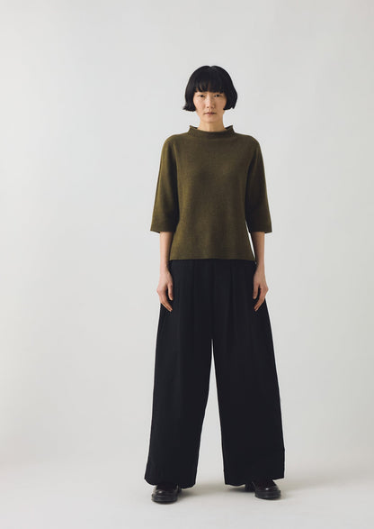 Maglione a mezza manica in lana e cashmere pregiato | Oliva mélange