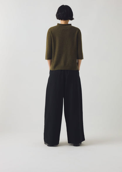 Maglione a mezza manica in lana e cashmere pregiato | Oliva mélange