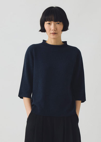 Maglione a mezza manica in lana e cashmere pregiato | Blu navy scuro