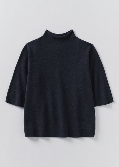 Maglione a mezza manica in lana e cashmere pregiato | Blu navy scuro