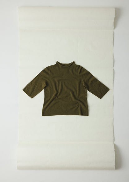 Maglione a mezza manica in lana e cashmere pregiato | Oliva mélange