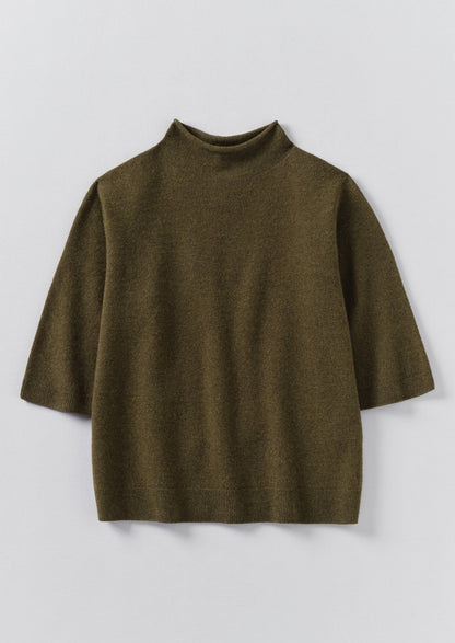 Maglione a mezza manica in lana e cashmere pregiato | Oliva mélange