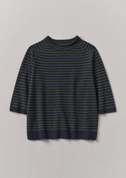 Maglione a righe in lana e cashmere a mezza manica | Blu navy scuro/oliva