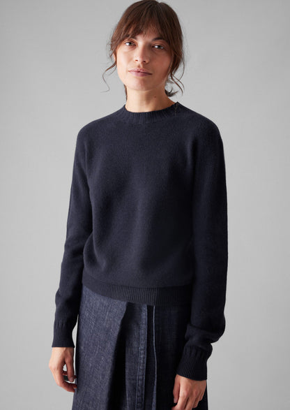 Maglione girocollo in lana e cashmere | Blu navy scuro