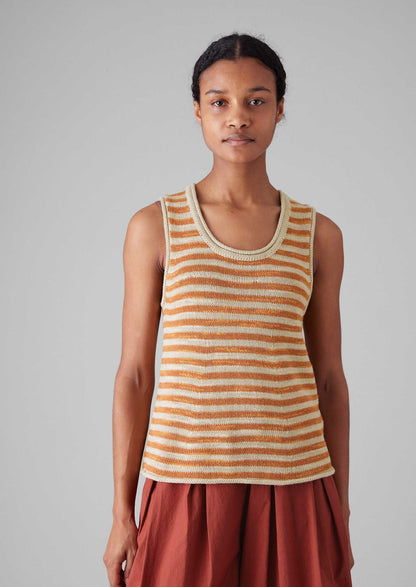 Gilet in maglia di lino e cotone a righe | Pergamena/Butterscotch