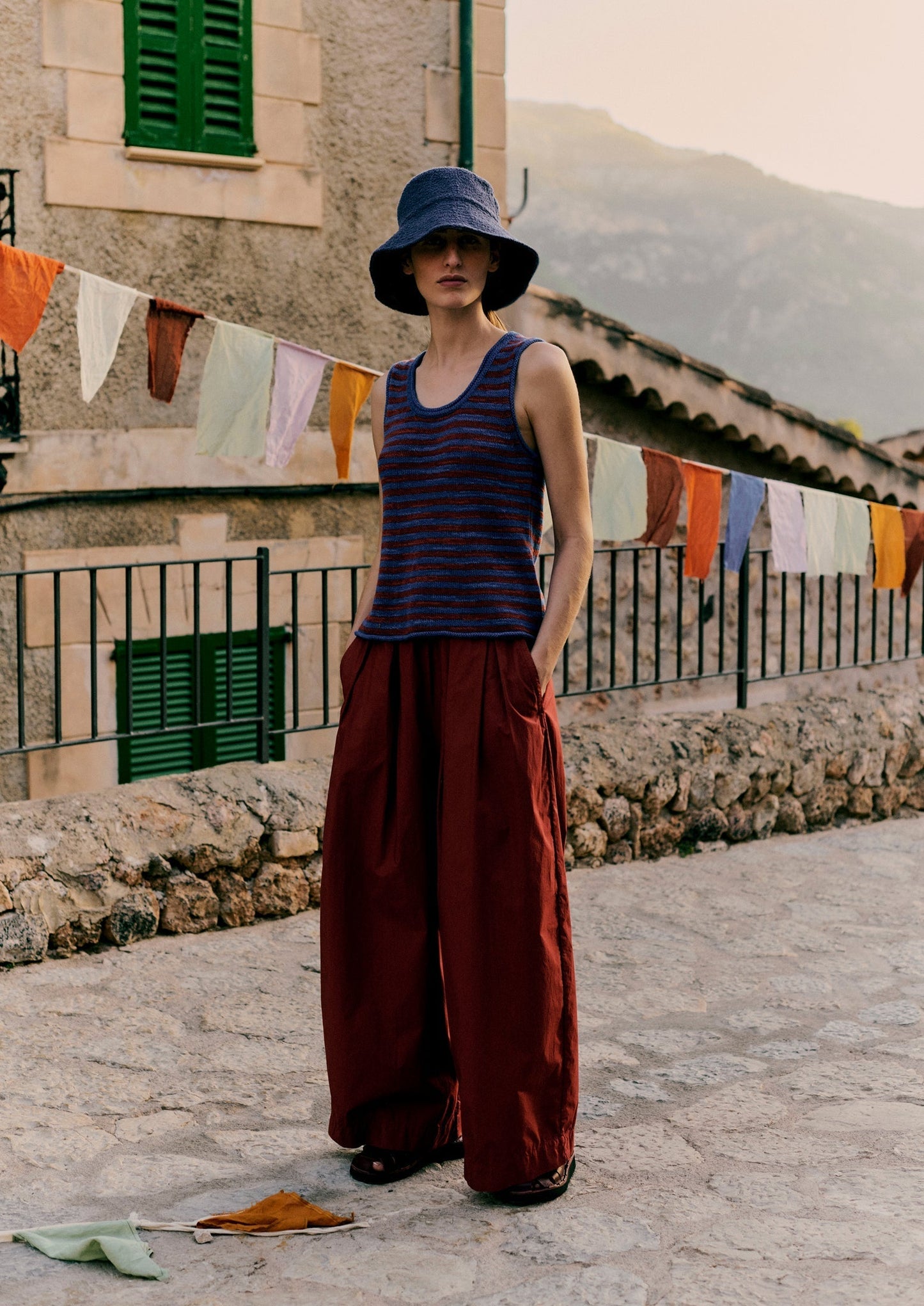 Gilet in maglia di lino e cotone a righe | Bluebird/Brick