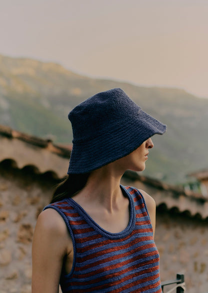 Gilet in maglia di lino e cotone a righe | Bluebird/Brick