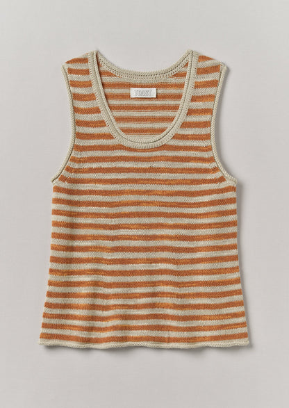 Gilet in maglia di lino e cotone a righe | Pergamena/Butterscotch