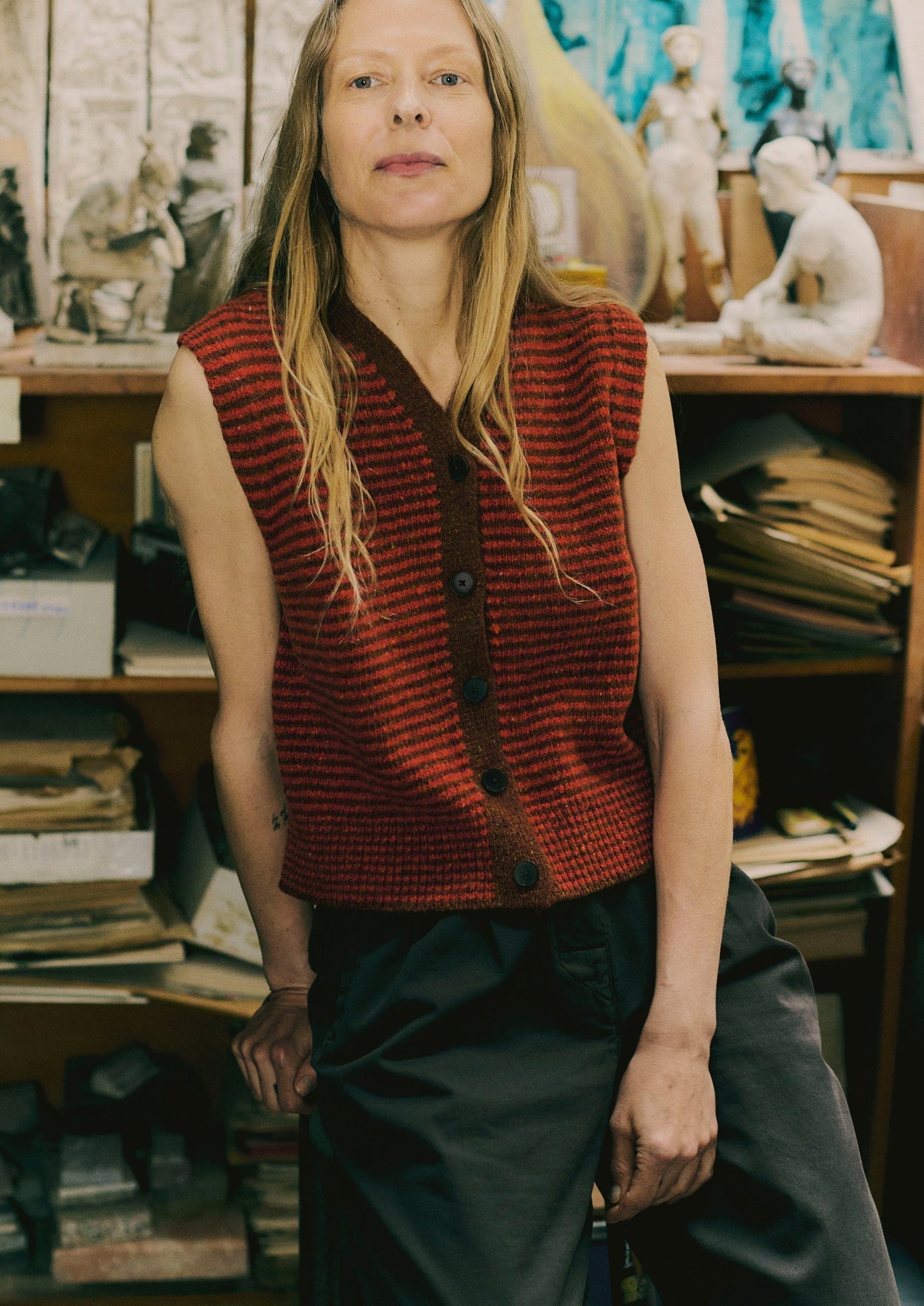 Canotta con scollo a V a righe Donegal | Mattone/Argilla rossa