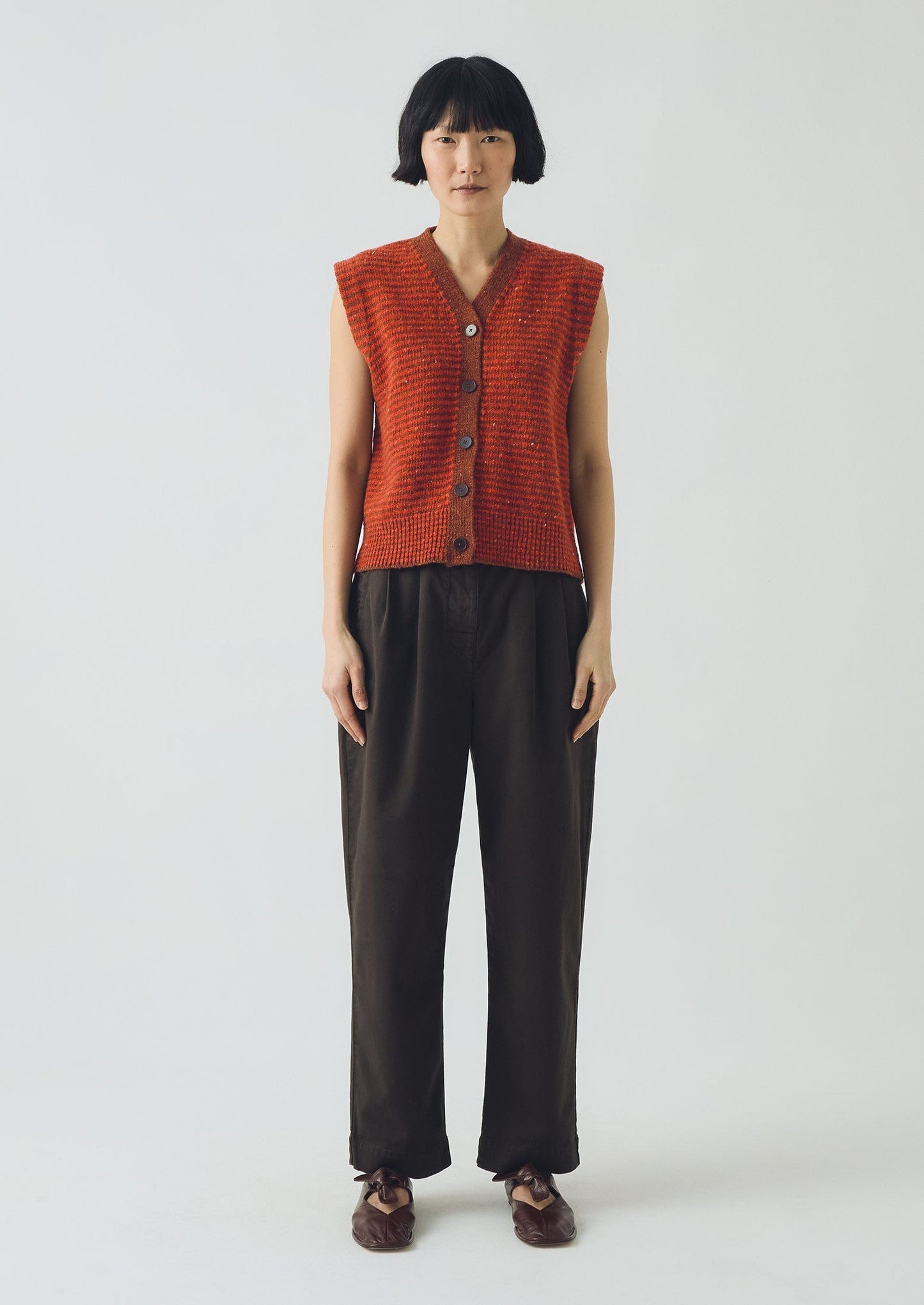 Canotta con scollo a V a righe Donegal | Mattone/Argilla rossa