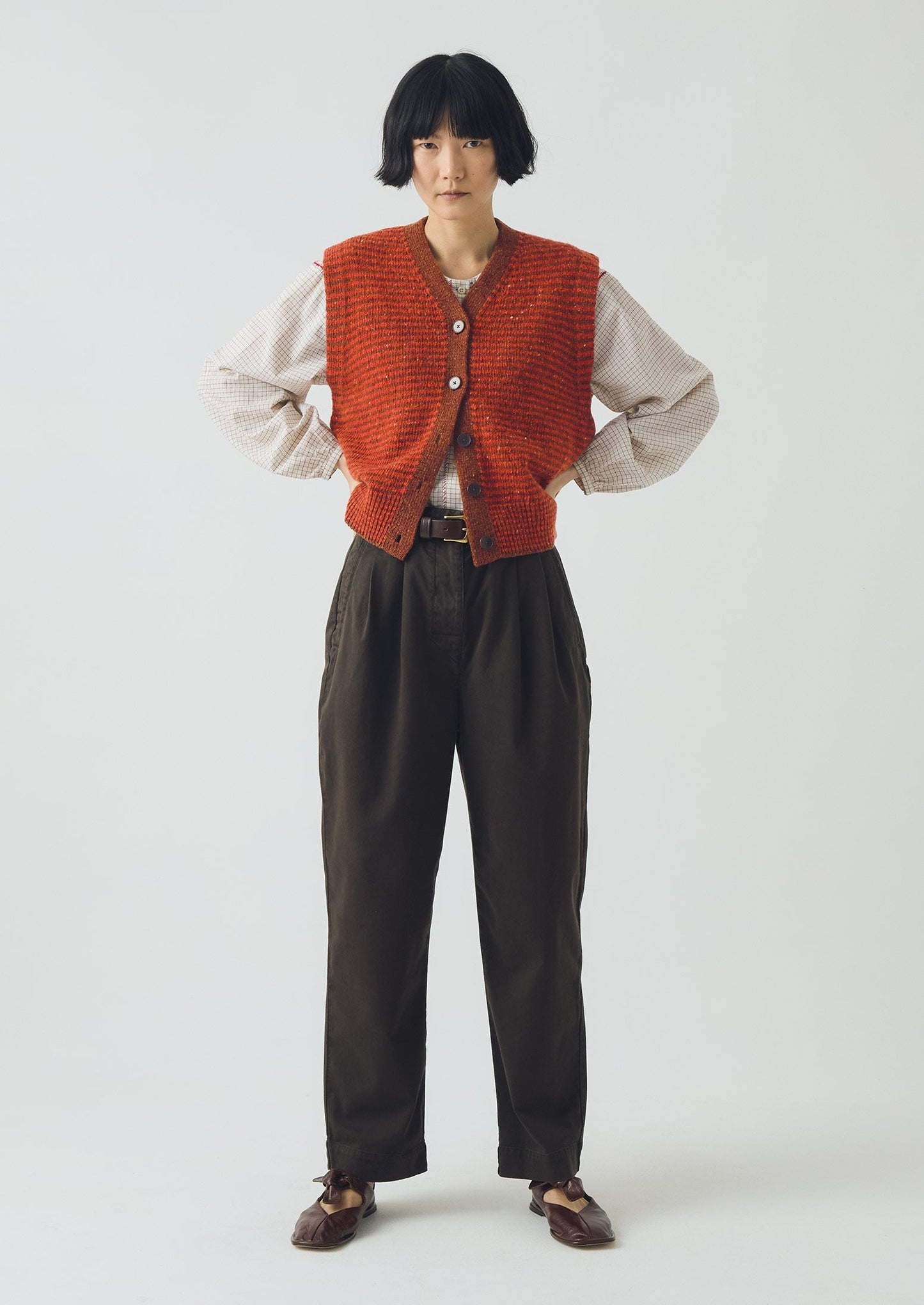 Canotta con scollo a V a righe Donegal | Mattone/Argilla rossa