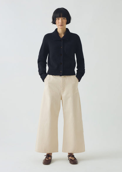 Cardigan in lana con colletto | Blu navy scuro