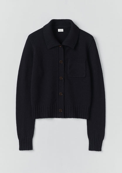 Cardigan in lana con colletto | Blu navy scuro