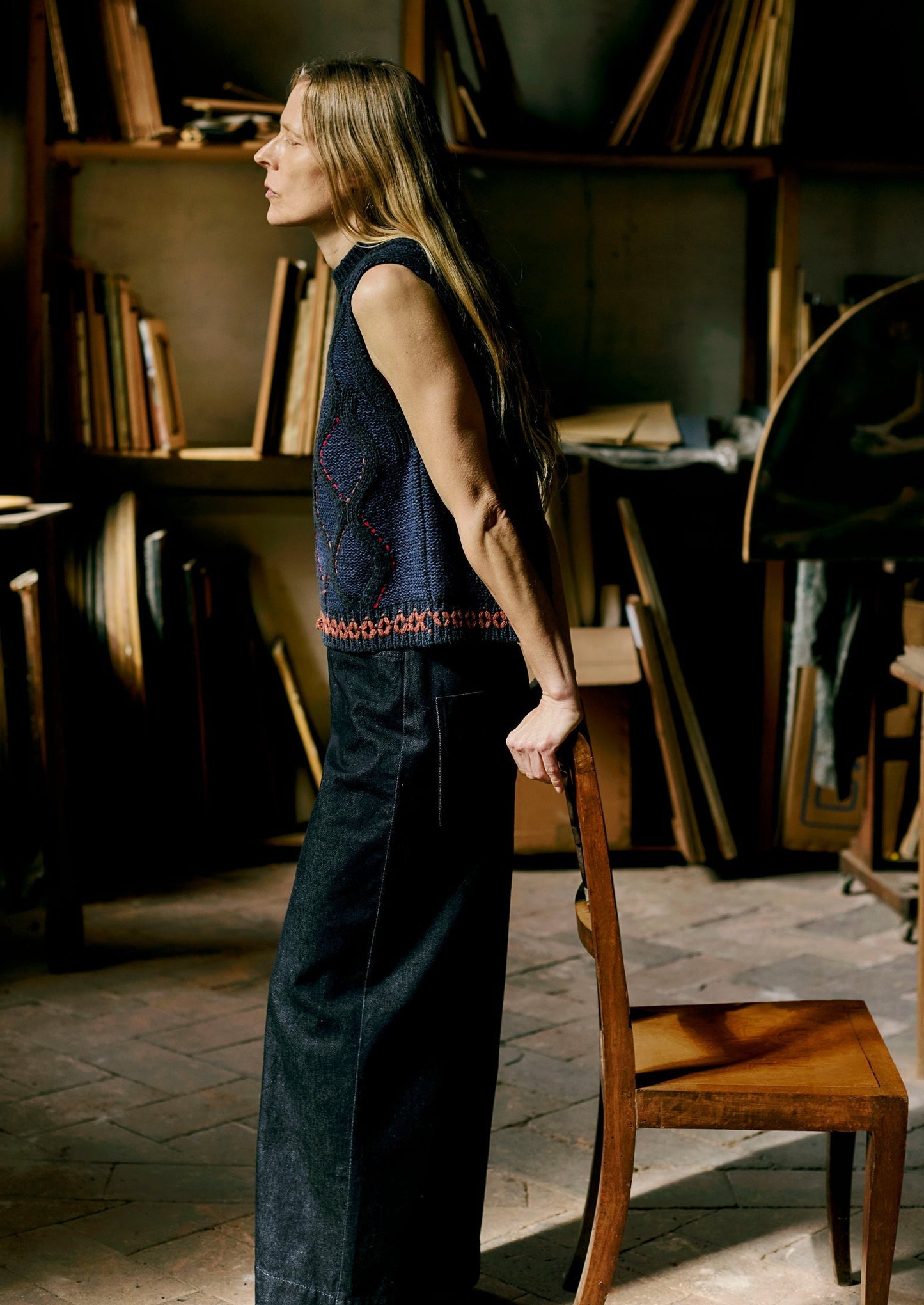 Canotta con cavi decorata a mano | Blu Multi