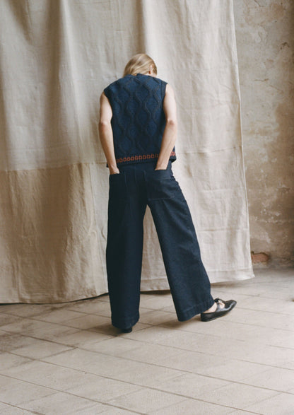 Canotta con cavi decorata a mano | Blu Multi