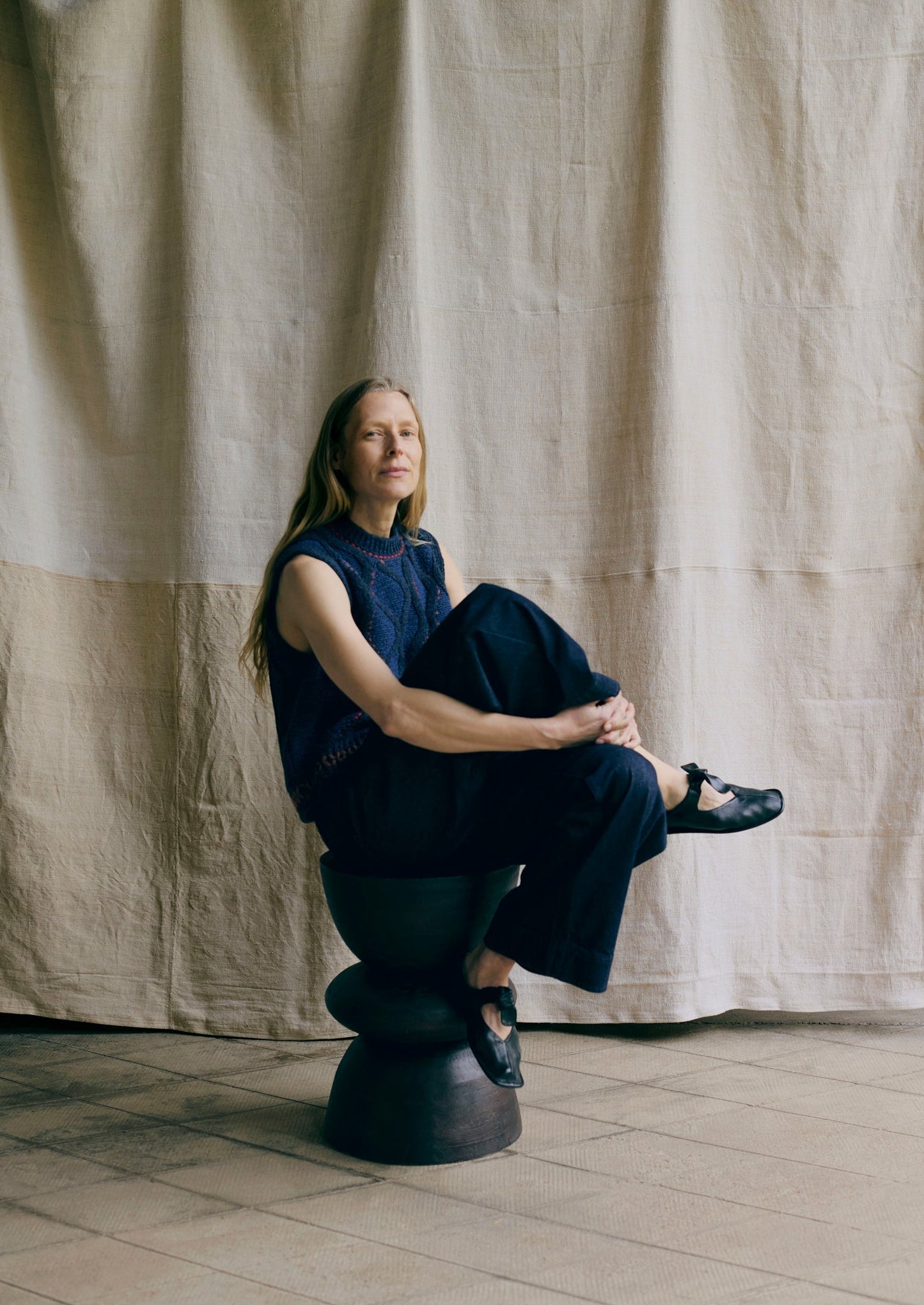 Canotta con cavi decorata a mano | Blu Multi